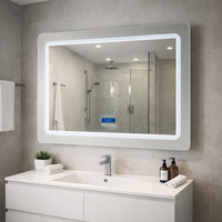 Miroir de salle de bain mural sans cadre intelligent à LED avec fonction anti-buée, commande tactile à intensité variable, affichage numérique de l'heure et de la température