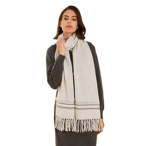 23BC-310 Tassel Beading 12GG 50% Cashmere 50% Wool Knitted Scarves Scarf For Women Cashmere Scarf Pashmina