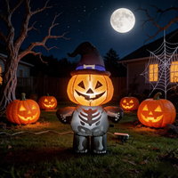 Luces LED Integradas para Exteriores, Decoraciones Duraderas para Fiestas de Halloween para Adultos, Calabaza Inflable de Poliéster, Sombrero de Bruja