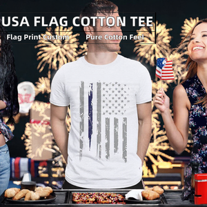 Custom American <b>Flag</b> Thin Blue Line Men T Shirt Distressed Printed Cotton Tee Casual Wear - Product Image 2