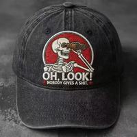 Gorra de béisbol retro de algodón lavado con patrón de calavera bordado en 3D, estilo casual y personalizado.