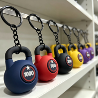 Porte-clés en PVC souple en gros, design Kettlebell, cadeau motivant pour les haltérophiles et les amateurs de fitness, porte-clés personnalisé