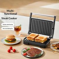 Machine à petit-déjeuner multifonctionnelle électrique avec contrôle mécanique pour la cuisson de steaks, la grillade et la préparation de sandwichs, grille-pain domestique en aluminium