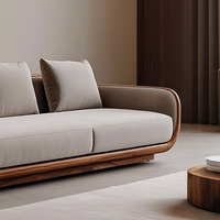 Ensemble de canapés en tissu en noyer noir minimaliste italien, villa haut de gamme, appartement, salon, style moderne, luxe léger, bois massif, dossier en éponge