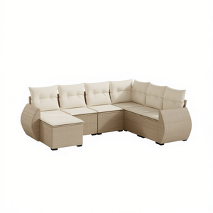 Garden <b>Sofa</b> <b>Set</b> In Beige Pe Rattan Adjustable Feet Outdoor Furniture Contemporary Design High Density Foam Cushions - Product Image 1