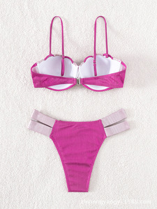 Viviblook Z327ST01 Maillot de bain femme deux pièces, ensemble sexy avec soutien-gorge froncé et string taille haute, tenue de plage - Product Image 2