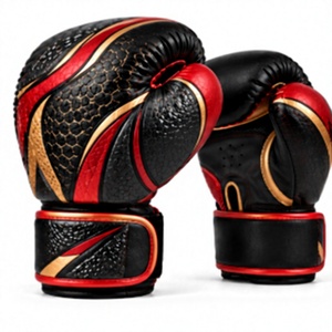 Guantes de Boxeo de Cuero Negros y Rojos al por Mayor, Guantes de Entrenamiento Personalizados con Correa de Gancho y Bucle para la Muñeca, Absorción de Humedad para Artes Marciales Unisex - Product Image 1