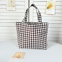 Sac fourre-tout portable en coton à carreaux 2026, grande capacité, ouverture supérieure, pour rangement quotidien, maquillage et cosmétiques