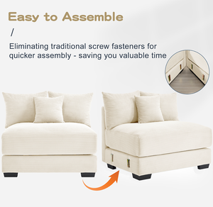 Cloud Couch Oversized Modular Sectional <b>Sofa</b> Set Ottoman-Plush Corduroy Deep Wide Seats Modern Design Hotel Villa Use Washable - Product Image 3