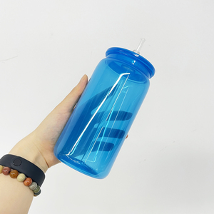 Lata acrílica de plástico de 16oz de Color neón transparente reciclable de almacén de EE. UU. con tapa de PP y pajita para café helado Soda <span class=keywords><strong>Pop</strong></span> - Product Image 2