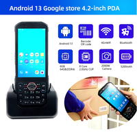 PDA portable robuste Android 13, écran 4,2 pouces, ordinateur Wi-Fi 4G1D2D, scanner de codes-barres sans fil QR RFID NFC pour l'inventaire et l'utilisation industrielle