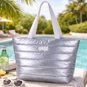 Borsa Tote Imbottita Personalizzata MINFUNG con Chiusura a Cerniera, Borsa da Viaggio in Nylon Metallizzato Lucido di Grande Capacità, Borsa a Spalla per Shopping da <span class=keywords><strong>Donna</strong></span> - Product Image 6