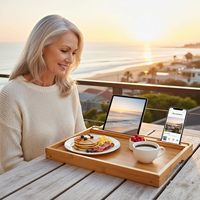 Table de lit pliante en bambou avec poignées et fente pour appareils électroniques, idéale pour les repas sur canapé, les plateaux de collation et les ordinateurs portables