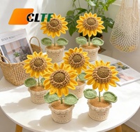 Handgefertigte Gehäkelte Sonnenblume im Topf Gestrickte Künstliche Blume im Topf Ewiger Sonnenblumenstrauß Heim- und Büro-Schreibtischdekoration