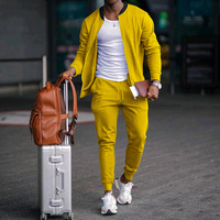 Nouvel ensemble de survêtement décontracté pour hommes, veste bomber unie à deux pièces et pantalon de jogging à cordon de serrage, pour le sport et les activités de plein air