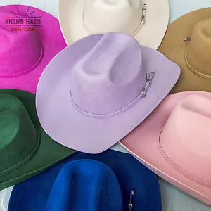 Shinehats高品质西部女性牛仔帽卷边设计师时尚牛男孩草帽毡宽定制羊毛软呢帽