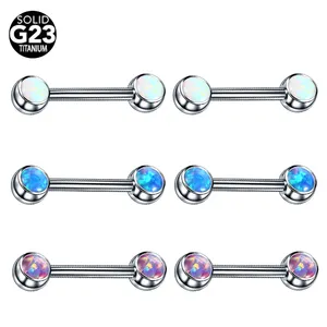 G23 Titanium Opaal Tepel Piercings Tong Ringen Rechte Barbell Piercing Wenkbrauw Tragus Tepel Ringen Sexy Sieraden 14G