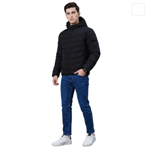 Chaqueta de lona acolchada para hombre, estilo moderno, corte ajustado, con logo frontal y bolsillos con cremallera, ideal para la calle o el campo, compra al por mayor - Product Image 1