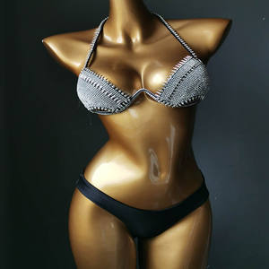 Women's Sexy Bikini <strong>Thongs</strong> 2 Piece Set Backless <strong>Swimming</strong> <strong>Costume</strong> Diamond Tassel Breathable Eco-Friendly Front Logo Nightclubwear - Product Image 4