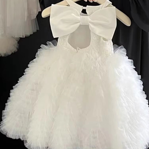 Boutique Halfter Kinder bekleidung Marken trend Sommer 2-10 Jahre alt Baby Mädchen weiß Prinzessin Party kleid mit Fliege Dekoration - Product Image 1