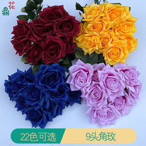 ดอกกุหลาบผ้าไหมสีเหลือง 9 หัว ขนาด 43 ซม. สำหรับตกแต่งงานแต่งงาน ดอกไม้ประดิษฐ์ - Product Image 3