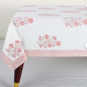 Couverture de table de mariage de ferme indienne en pur coton imprimé de bloc de main imprimé floral rose nappe élégante extérieure - Product Image 4