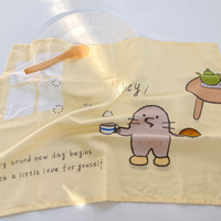 Essuie-tout de cuisine en coton à imprimé dessin animé mignon, doux, absorbant, sans peluches, jaune, pour le nettoyage quotidien et une décoration positive de la maison