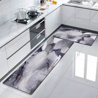 Ensemble de tapis de cuisine en marbre de luxe, 2 pièces, élégant, brillant, surface en polyester, dos en caoutchouc, absorbant, lavable