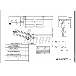 Motor paso a paso eléctrico Nema 17 42HF4813T8C8-100, 80N de torque, paso de 8mm, 3.8V para aplicaciones de movimiento lineal de precisión - Product Image 3