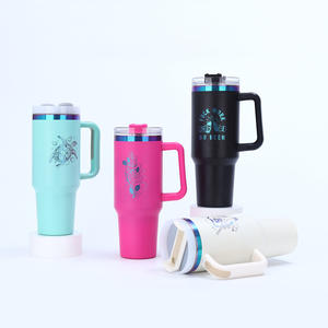 Gobelet isotherme personnalisé en acier inoxydable de 40 oz avec poignée et paille, idéal pour le camping, les voyages et le bureau – Style américain - Product Image 1