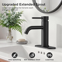 Robinet de lavabo en acier inoxydable noir mat, monocommande, avec plaque de fixation monotrou et siphon de vidange à bouton-poussoir