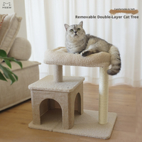 Arbre à chat double couche amovible avec griffoir en jute, lit supérieur lavable et condo pour chats d'intérieur
