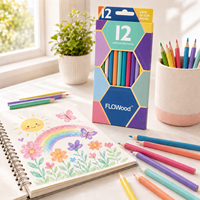 FLOWood – Lot de 12 crayons de couleur pastel pré-affûtés à mine souple en bois pour le dessin et la coloration des enfants à l'école