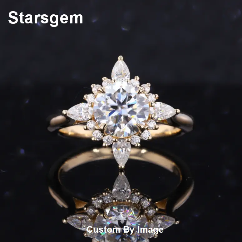 Stargems anel de diamante anel, 14k real ouro mosante laboratório cultivado luxo senhoras verdadeiro anel de amor