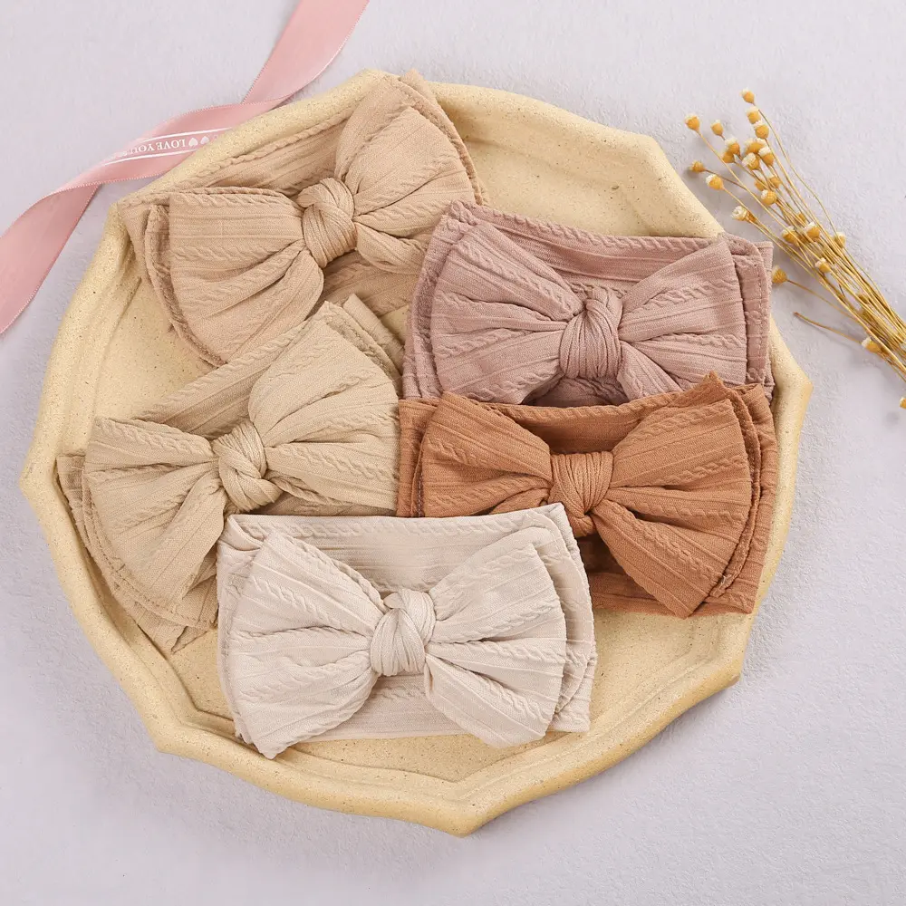 Boho Baby Girl Accessories Newborn Infant Elastic Hair Bands Head Wrap Solid Baby Cable Knitted Bow Turban Headbands