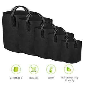 Fabric Pot Grow Bag Hydroponic Fabric Non Woven 1 Gal Garden Mushroom Grow Bags For Plants Black Fabric Pot 3 5 10 45 50 100 200 Gallon