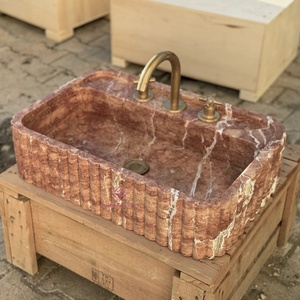 Rode Travertijn Marmeren Gootsteen Moderne Ronde Wastafel Natuursteen Badkamer Ijdelheid Luxe Aanrecht Wastafel - Product Image 1