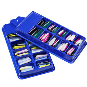 100 faux ongles en acrylique de différentes couleurs, à coller, longs, forme ballerine, en boîte bleue - Product Image 1