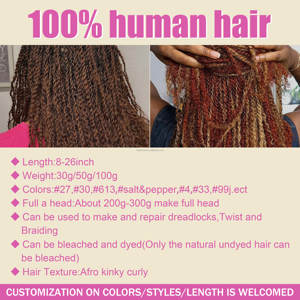 Color gris 30g/1oz venta al por mayor europeo ruso Afro Remy extensiones de cabello virgen doble Afro Kinky Bulk Hair para trenzas bohemias - Product Image 5