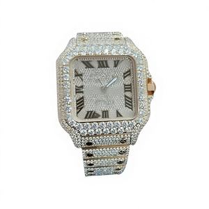 Reloj de Lujo con Caja Cuadrada Estilo Hip Hop, Esfera de Cristal, Moissanita y Correa de Acero Inoxidable, Diseño Iced Out - Product Image 1