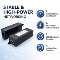 Inyector PoE Mini de Escritorio de 48-56v 90W 100/1000Mbps con Aislamiento de Puerto VLAN, Inyector PoE Inverso de Red