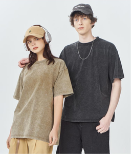 T-shirt Homme Oversize en Coton Lavé à Manches Courtes, Col Rond Uni Décontracté - Product Image 1