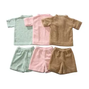 Wholesale Kids Clothing Two Piece Suit Pullover Short Sleeve Baby Girl Fleece Set