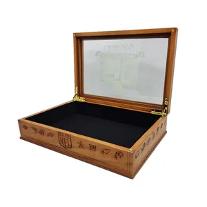 Original Walnut Wood Golf Ball Jewelry Box Natural Painted With Black Velvet And Glass Window Wooden Bamboo Boxes