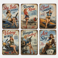 Affiche Murale Classique Pin-up Girl Rectangulaire en Aluminium Imprimée UV Couleur Intégrale, Étanche et Écologique pour Garage, Atelier, Maison