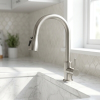 Robinet de cuisine de luxe monocommande extractible en acier inoxydable nickel brossé, avec jet cascade et pluie, valve en céramique, pour évier, style moderne