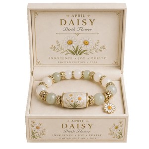 Bracelet perlé fleur du mois <span class=keywords><strong>de</strong></span> <span class=keywords><strong>naissance</strong></span>, pendentif lys en alliage, pierre naturelle, bijou <span class=keywords><strong>de</strong></span> poignet unisexe, cadeau d'anniversaire avec boîte cadeau - Product Image 5
