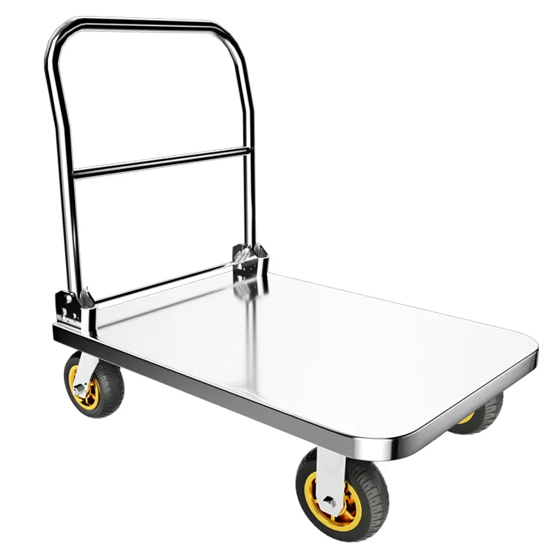 600Kg 100*65Cm 304 Roestvrijstalen Opvouwbare Familie Grote Maat Bagagekar Zwaar Weerstaan Platform Handwagen En Trolley