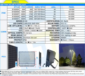 مصباح شارع <span class=keywords><strong>LED</strong></span> شمسي من سلسلة B10D بقوة 50-400 واط، تصميم مربع مستطيل نحيف ومسطح، هيكل ألومنيوم رمادي داكن، تقنية SMD5054 - Product Image 2