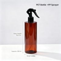 Flacon pulvérisateur en plastique PET ambré de 500 ml avec pulvérisateur à pompe, flacon cosmétique vide pour shampoing, gel douche, lotion, personnalisable